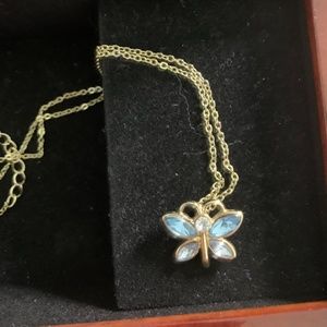 NWOT Gold and blue BUTTERFLY 🦋✨ gem necklace
